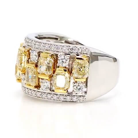 Two Tone Multi Row Radiant Cut Canary Sapphire Wedding Band For Women