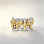 Two Tone Multi Row Radiant Cut Canary Sapphire Wedding Band For Women