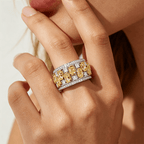 Two Tone Multi Row Radiant Cut Canary Sapphire Wedding Band For Women