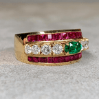 Vintage Yellow Gold Oval Cut Emerald & Ruby Sapphire Cocktail Ring