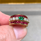 Vintage Yellow Gold Oval Cut Emerald & Ruby Sapphire Cocktail Ring