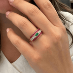 Vintage Yellow Gold Oval Cut Emerald & Ruby Sapphire Cocktail Ring
