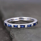 Classic Channel Setting Baguette Cut Blue & White Sapphire Eternity Wedding Band For Women