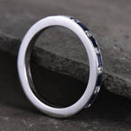 Classic Channel Setting Baguette Cut Blue & White Sapphire Eternity Wedding Band For Women
