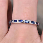 Classic Channel Setting Baguette Cut Blue & White Sapphire Eternity Wedding Band For Women