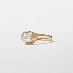Unique Design Solitaire Yellow Gold Bezel Cushion Cut White Sapphire Engagement Ring