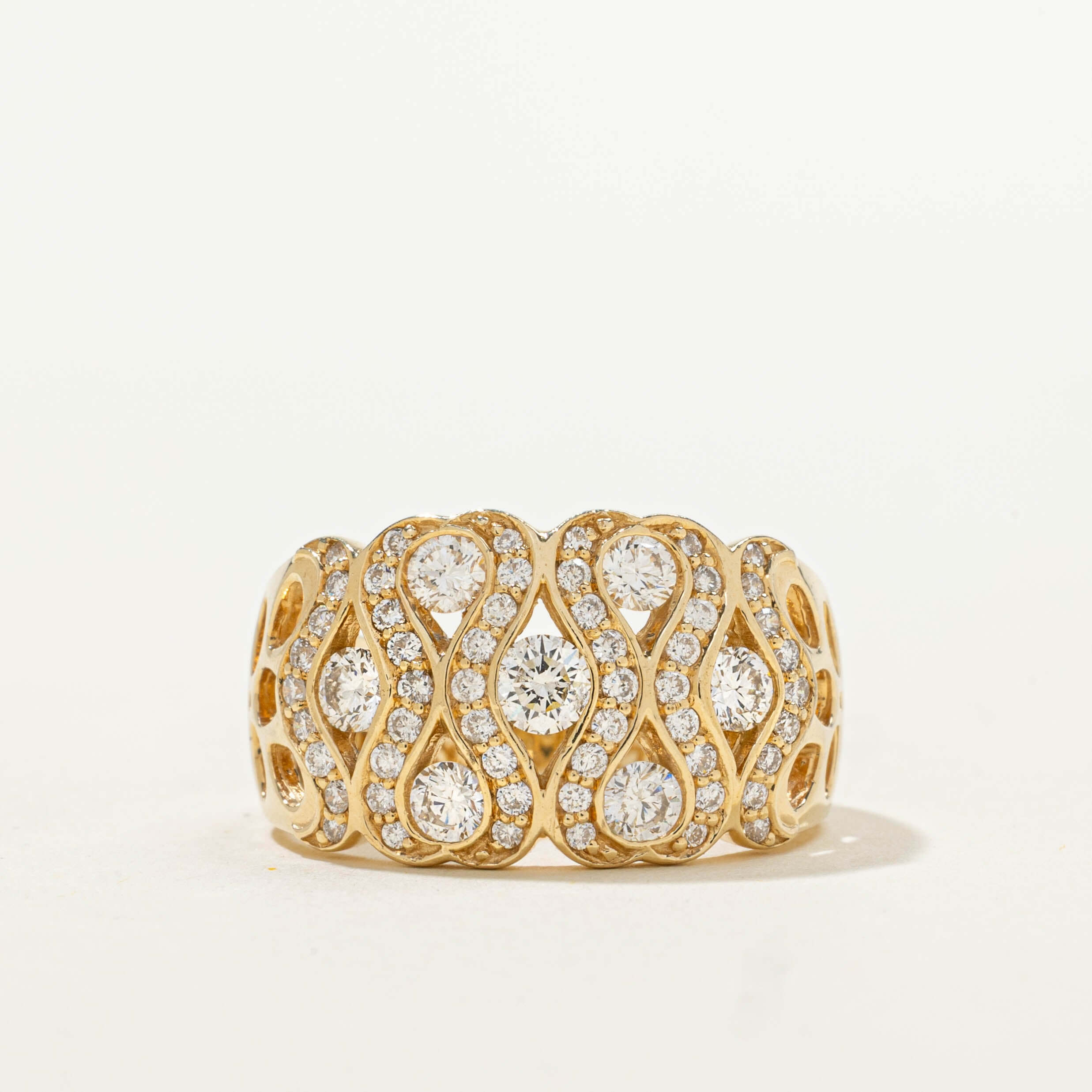 Infinity Design Yellow Gold Round Cut White Sapphire Wedding Band For Women