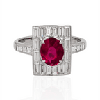 Vintage Art Deco Halo Oval & Baguette Cut Ruby & White Sapphire Engagement ring