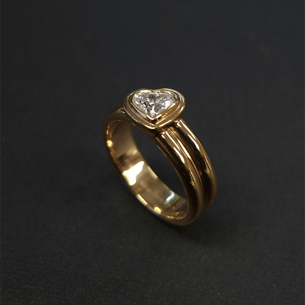 Yellow Gold Bezel Heart Cut White Sapphire Engagement Ring