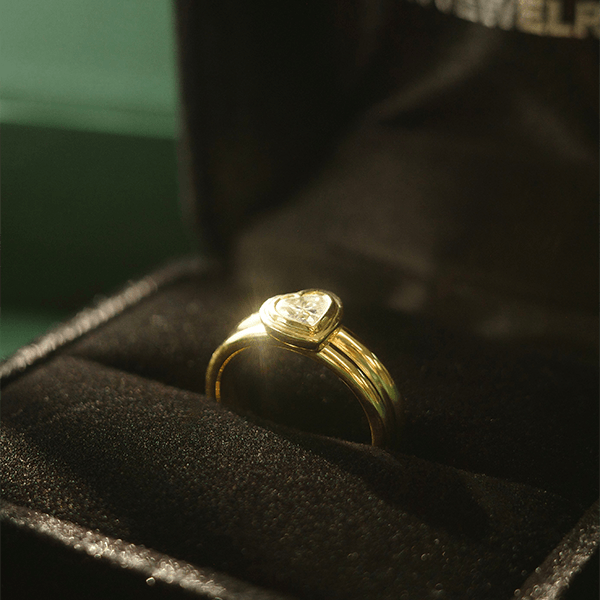 Yellow Gold Bezel Heart Cut White Sapphire Engagement Ring