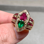 Luxury Jewelry Yellow Gold Halo Pear Cut Emerald & Ruby Sapphire Engagement Ring