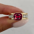 Elegant Bezel Cushion Cut Ruby Sapphire Engagement Ring In Yellow Gold