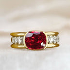 Elegant Bezel Cushion Cut Ruby Sapphire Engagement Ring In Yellow Gold