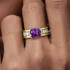 Elegant Bezel Cushion Cut Amethyst Sapphire Engagement Ring In Yellow Gold