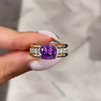 Elegant Bezel Cushion Cut Amethyst Sapphire Engagement Ring In Yellow Gold