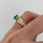 Elegant Bezel Cushion Cut Emerald Sapphire Engagement Ring In Yellow Gold