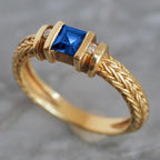 Elegant Rope Twist Blue Sapphire Asscher Cut Engagement Ring