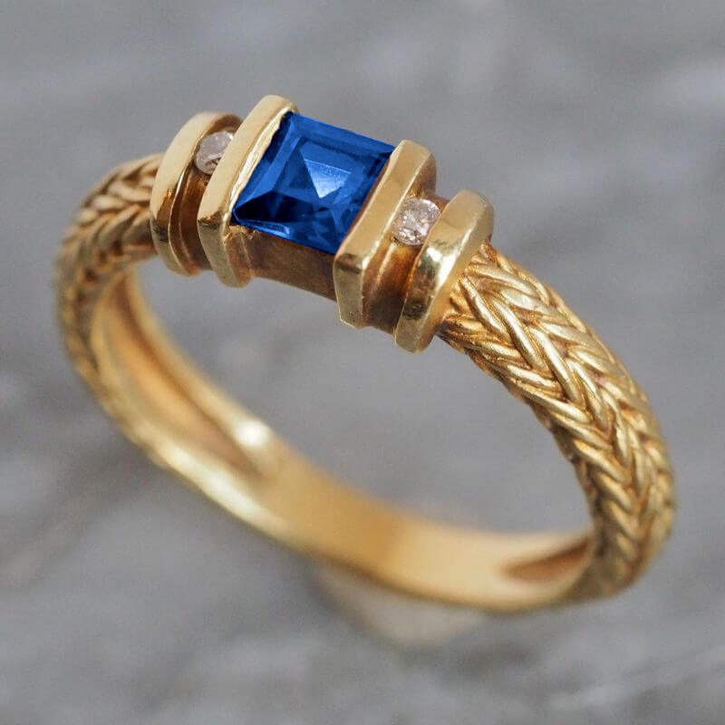 Elegant Rope Twist Blue Sapphire Asscher Cut Engagement Ring