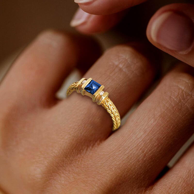 Elegant Rope Twist Blue Sapphire Asscher Cut Engagement Ring