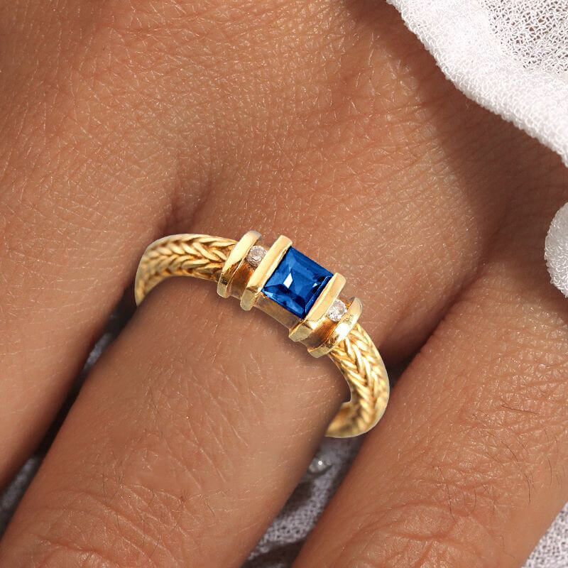 Elegant Rope Twist Blue Sapphire Asscher Cut Engagement Ring
