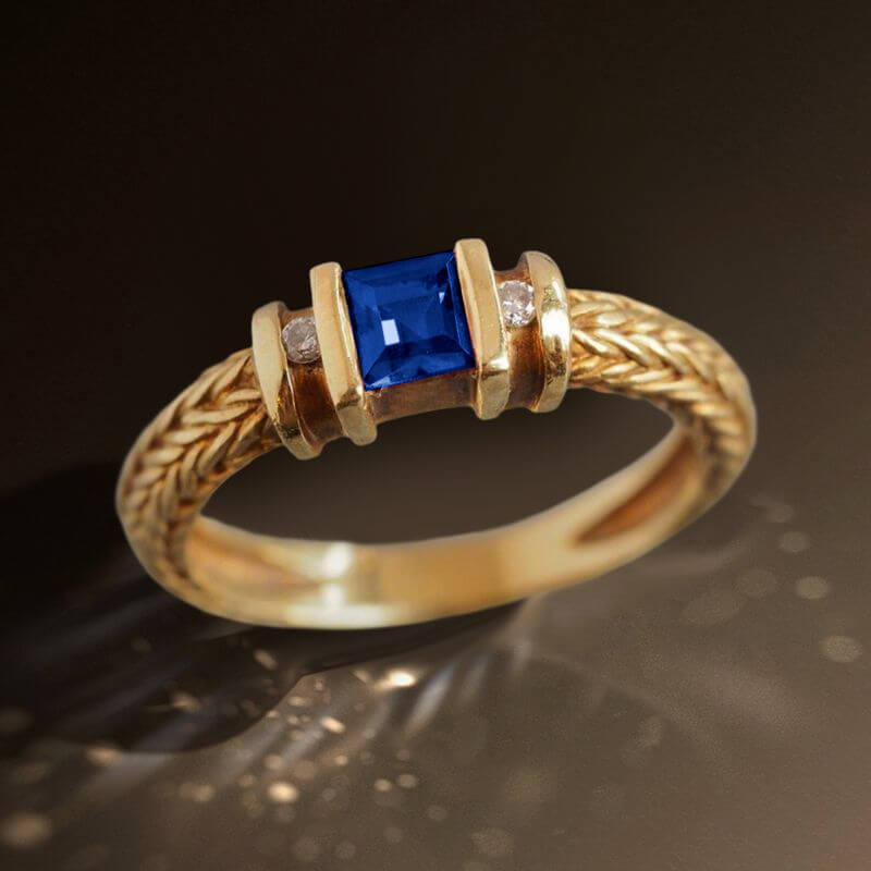Elegant Rope Twist Blue Sapphire Asscher Cut Engagement Ring