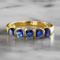 Prong Setting Yellow Gold Round Cut Blue Sapphire Wedding Band Ring