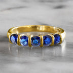 Prong Setting Yellow Gold Round Cut Blue Sapphire Wedding Band Ring