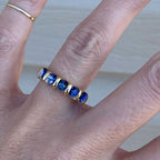 Prong Setting Yellow Gold Round Cut Blue Sapphire Wedding Band Ring