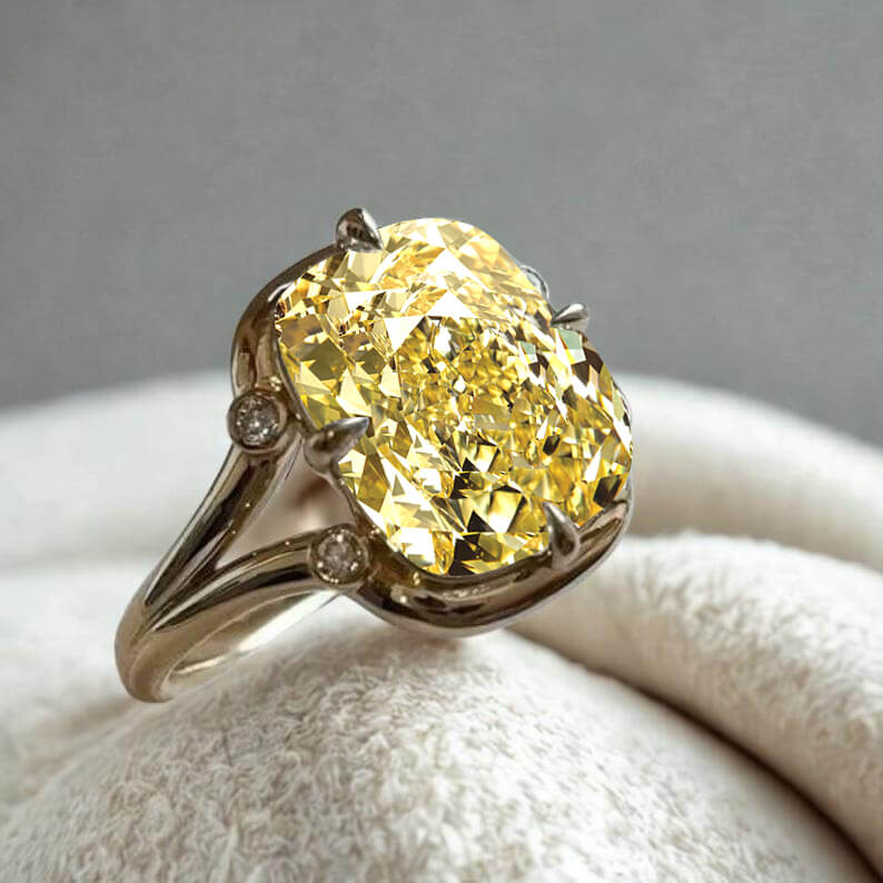 Unique Design Yellow Gold Cushion Cut Canary Sapphire Engagement Ring