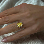 Unique Design Yellow Gold Cushion Cut Canary Sapphire Engagement Ring