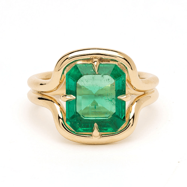 Solitaire Yellow Gold Emerald Cut Emerald Sapphire Engagement Ring
