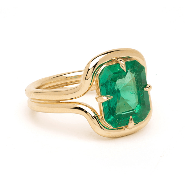 Solitaire Yellow Gold Emerald Cut Emerald Sapphire Engagement Ring