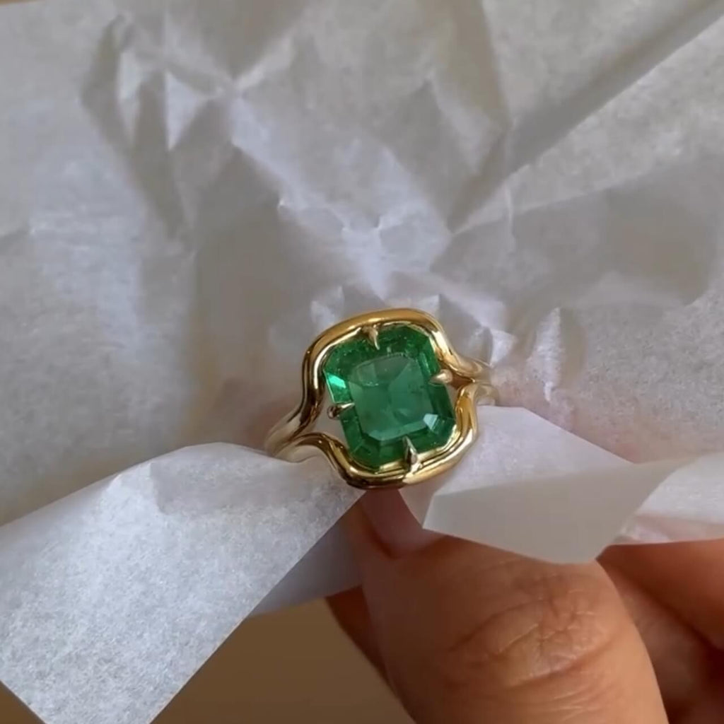 Solitaire Yellow Gold Emerald Cut Emerald Sapphire Engagement Ring
