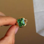 Solitaire Yellow Gold Emerald Cut Emerald Sapphire Engagement Ring