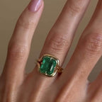 Solitaire Yellow Gold Emerald Cut Emerald Sapphire Engagement Ring
