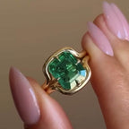 Solitaire Yellow Gold Emerald Cut Emerald Sapphire Engagement Ring