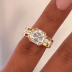 Yellow Gold Asscher Cut White Sapphire Engagement Ring