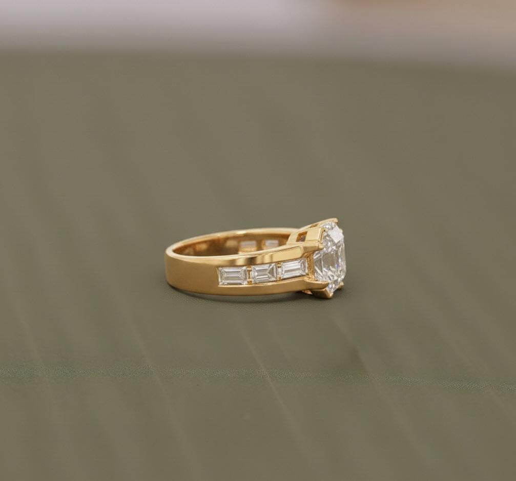 Yellow Gold Asscher Cut White Sapphire Engagement Ring