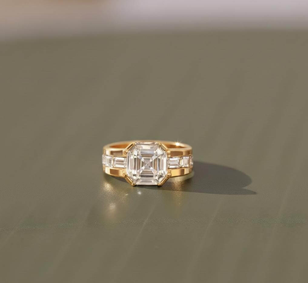 Yellow Gold Asscher Cut White Sapphire Engagement Ring