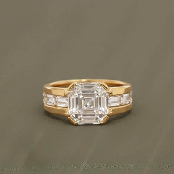 Yellow Gold Asscher Cut White Sapphire Engagement Ring