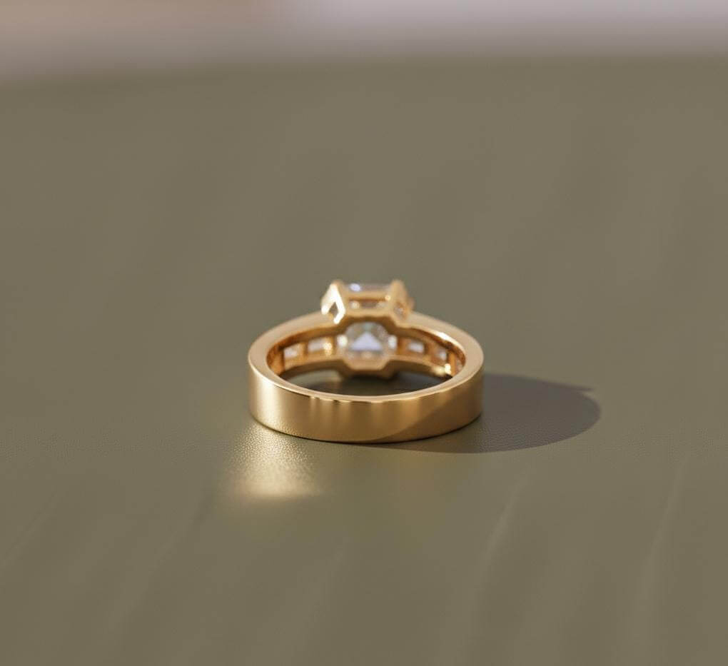 Yellow Gold Asscher Cut White Sapphire Engagement Ring