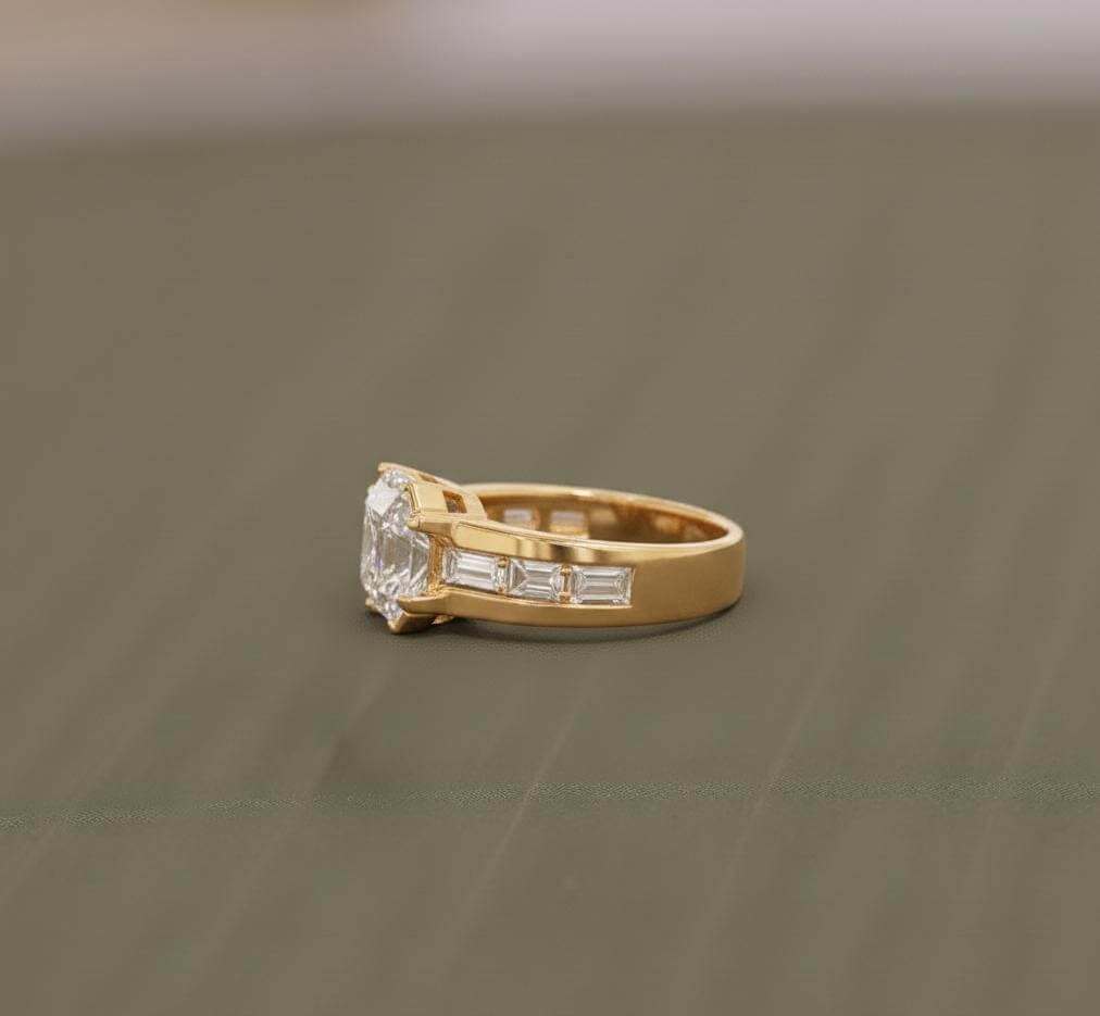 Yellow Gold Asscher Cut White Sapphire Engagement Ring