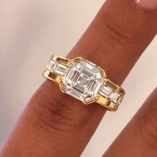Yellow Gold Asscher Cut White Sapphire Engagement Ring
