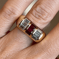 Vintage Yellow Gold Baguette Cut Ruby & White Sapphire Wedding Band For Women