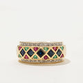 Vintage Art Deco Yellow Gold Asscher Cut  Blue & Ruby & Emerald Sapphire Wedding Band For Women