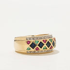 Vintage Art Deco Yellow Gold Asscher Cut  Blue & Ruby & Emerald Sapphire Wedding Band For Women