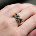 Vintage Art Deco Yellow Gold Asscher Cut  Blue & Ruby & Emerald Sapphire Wedding Band For Women