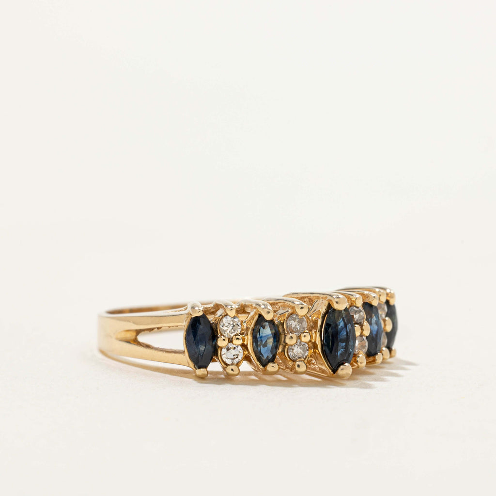 Yellow Gold Multi Row Marquise Cut Blue Sapphire Wedding Band For Women