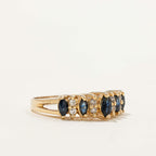 Yellow Gold Multi Row Marquise Cut Blue Sapphire Wedding Band For Women