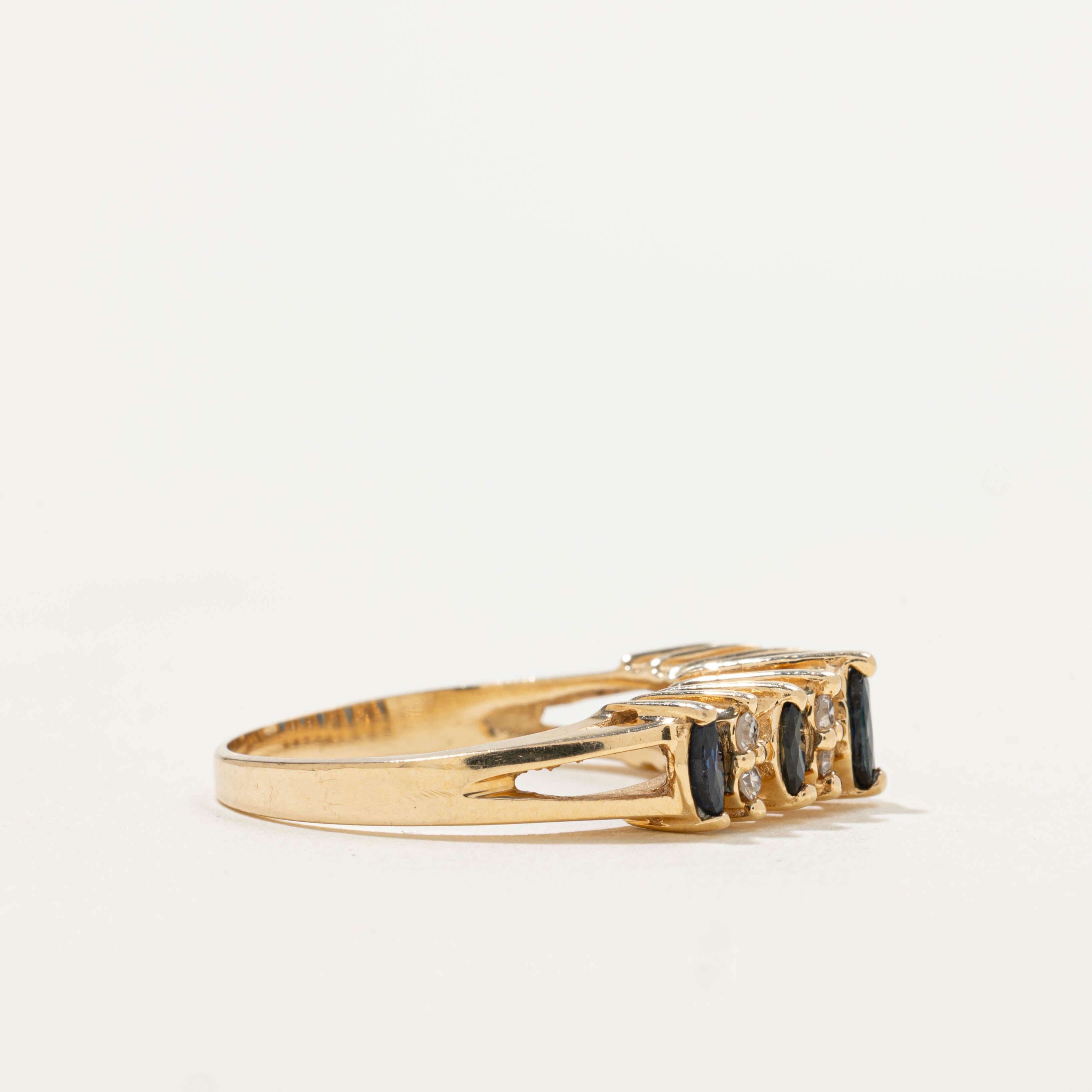 Yellow Gold Multi Row Marquise Cut Blue Sapphire Wedding Band For Women